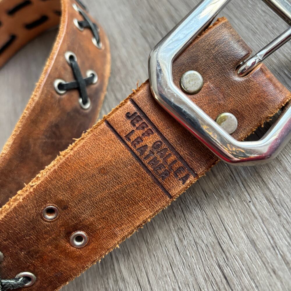 RARE JEFF GALLEA Leather Belt * Rivets * "X" Laces - Picture 2 of 4